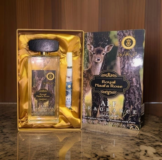 Alf Fragrance Royal Naafa Rose Musk 100ml Perfume + Free 10ml Pocket Perfume | 72 Hours Long Lasting | Unisex | Stain Free | Alcohol Free