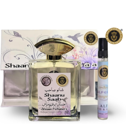 Alf Fragrance Shaanu Saab 100ml Perfume + Free 10ml Pocket Perfume | 72 Hours Long Lasting | Unisex | Stain Free | Alcohol Free